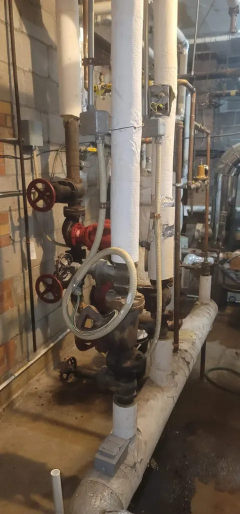 Large valve assembly on a commercial building's water service
